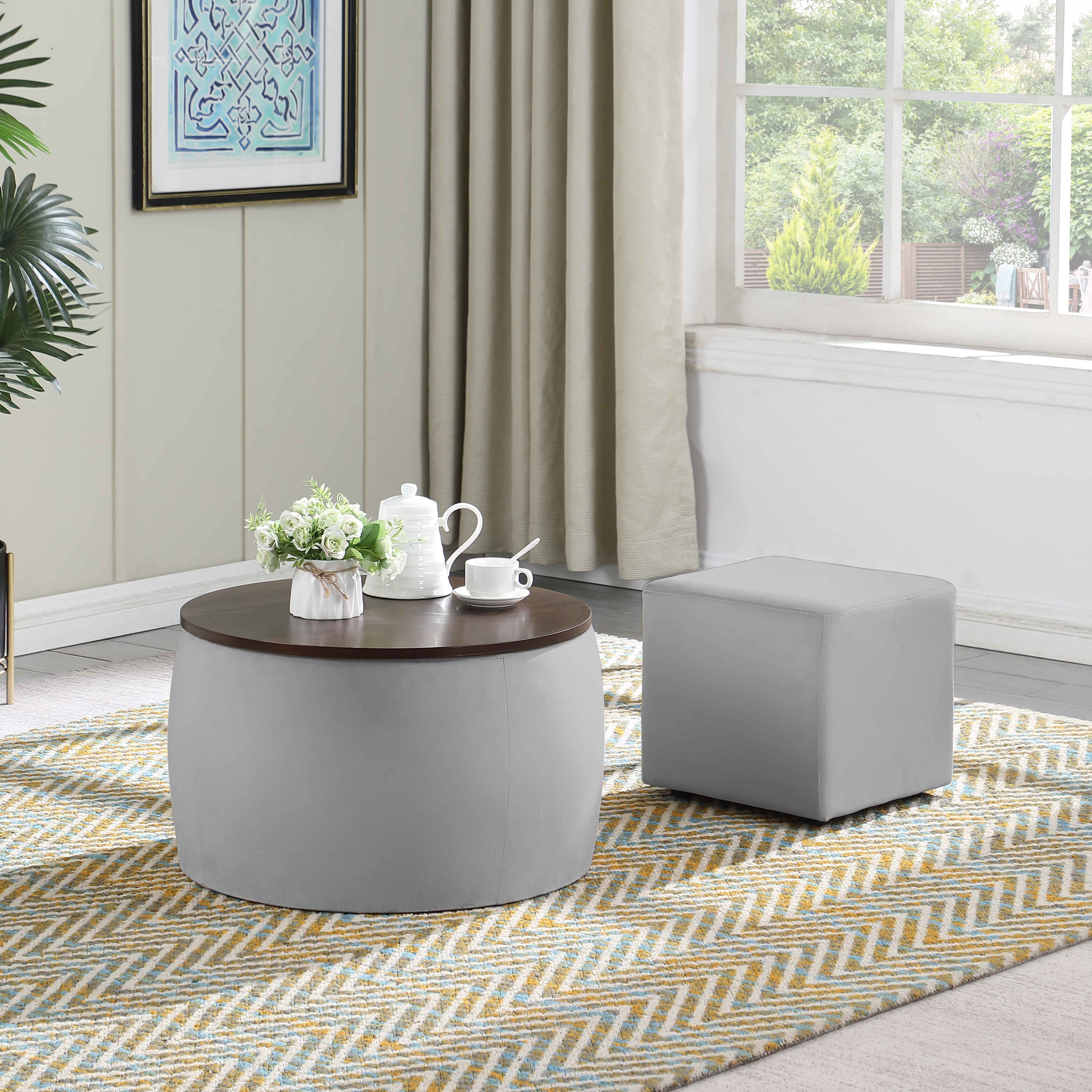 Belham living dalton coffee table top storage ottoman with tray & shelf