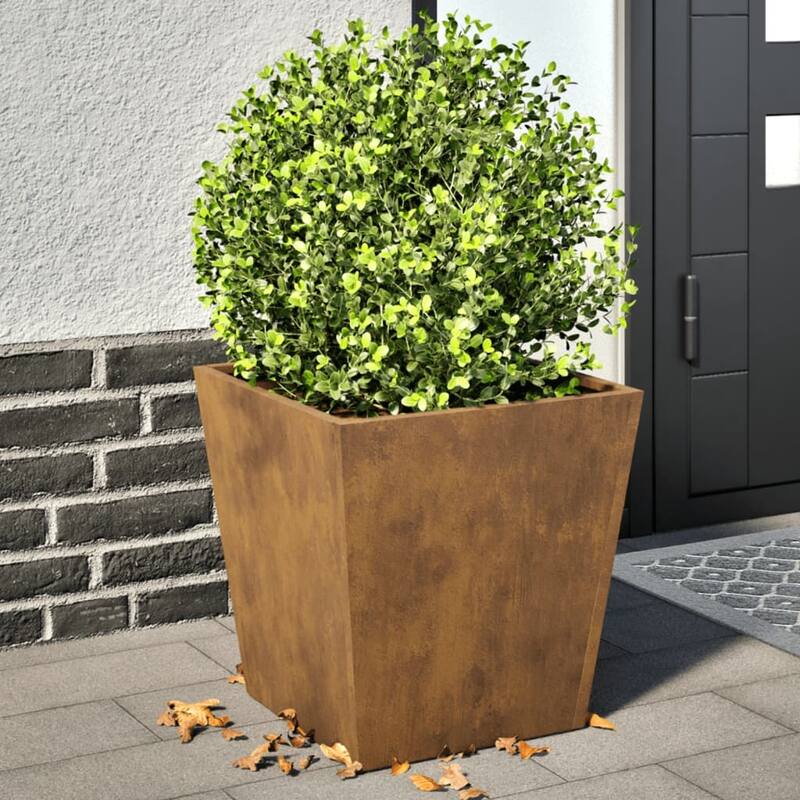 vidaXL Garden Planters Outdoor Flower Pot Patio Raised Bed Planter Box Steel - 15.7 x 15.7 x 15.7 - Black weathering steel/brown