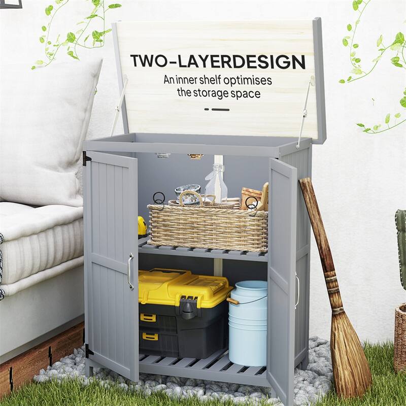 Wooden Outdoor Storage Shed with Stainless Steel Top & Inner Shelf - 29.1" W x 16.9" D x 34.6" H