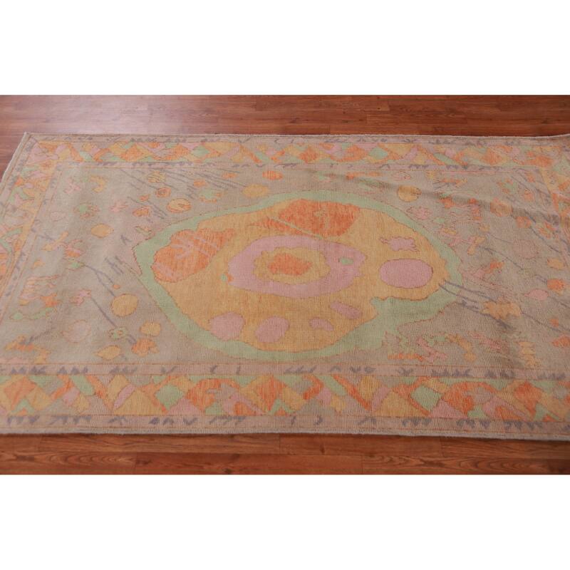 Hand Knotted Oriental 100% Wool Carpet Transitional Medallion Oranges & Rust Oushak Area Rug - 7' 0'' X 4' 0''