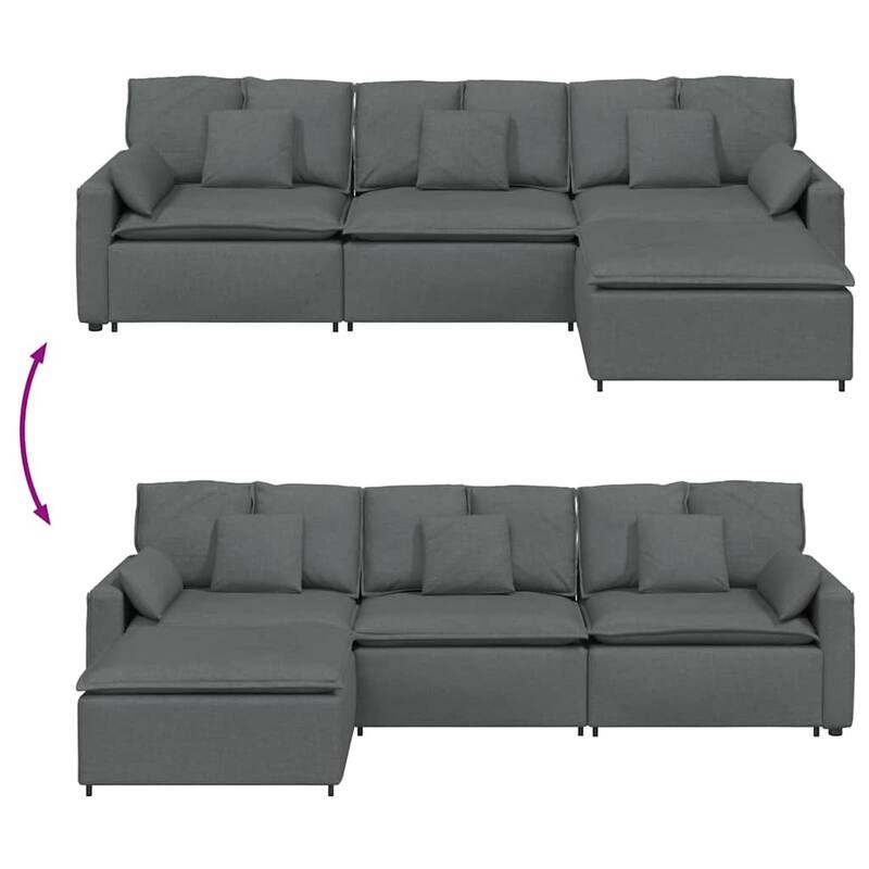 vidaXL Modular Sofa with Footstool and Cushions Dark Gray - 127.6" x 80.7" x 25.2"