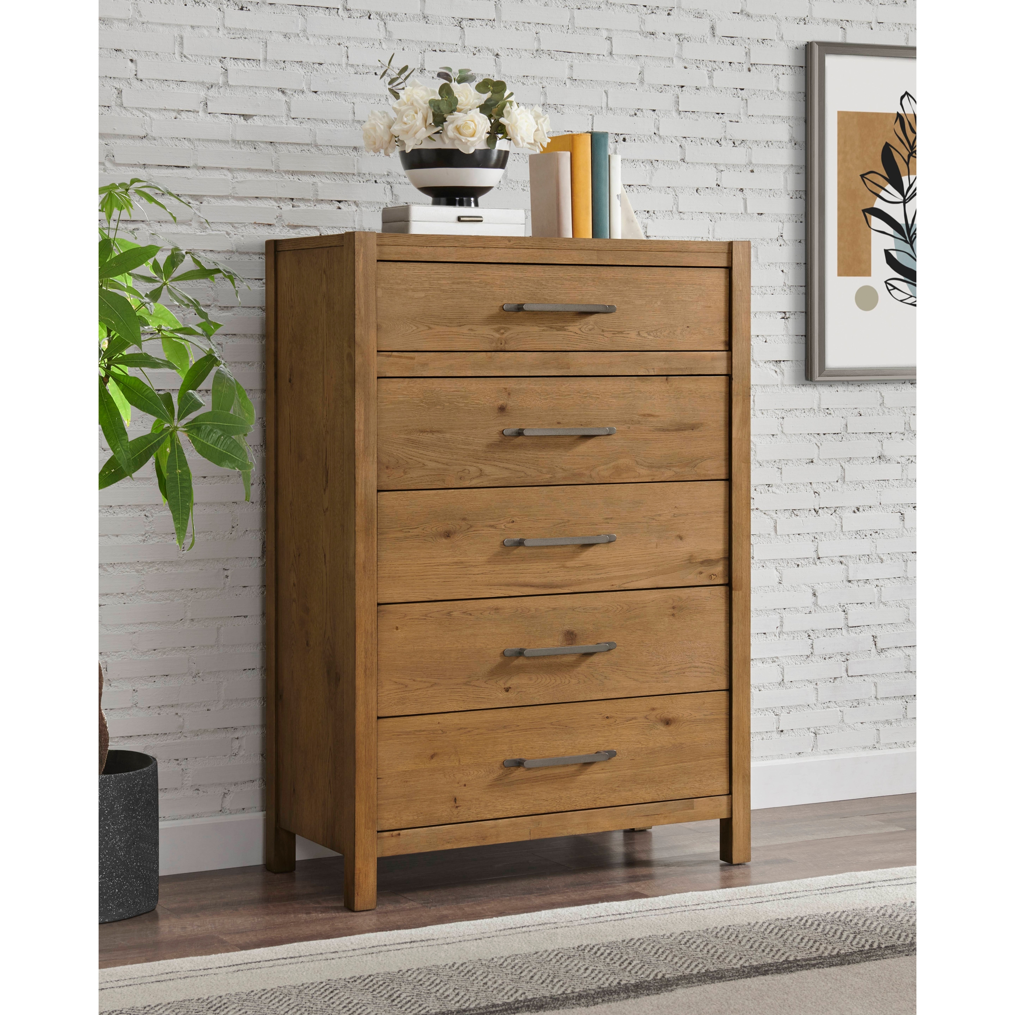 BoHo Modern 38" Wide 5-Drawer Prairie Oak Chest