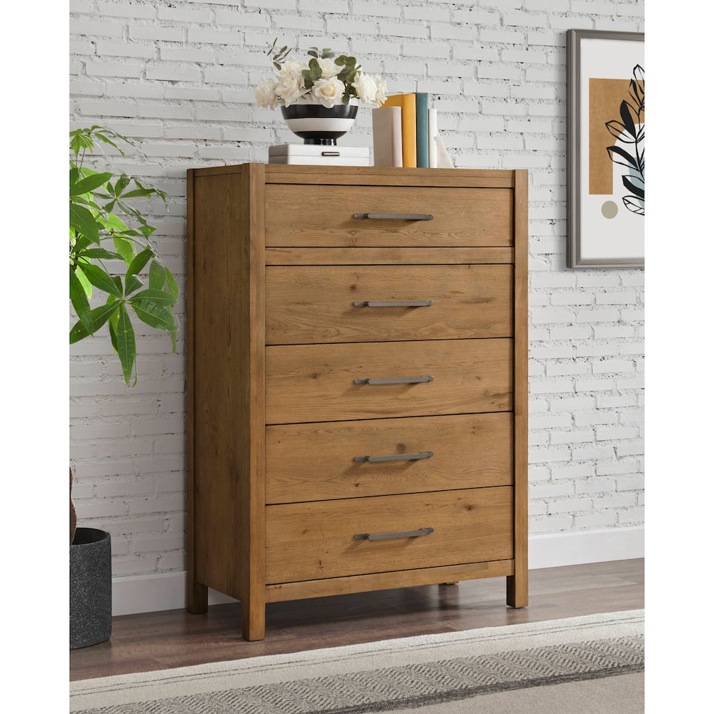 BoHo Modern 38" Wide 5-Drawer Prairie Oak Chest