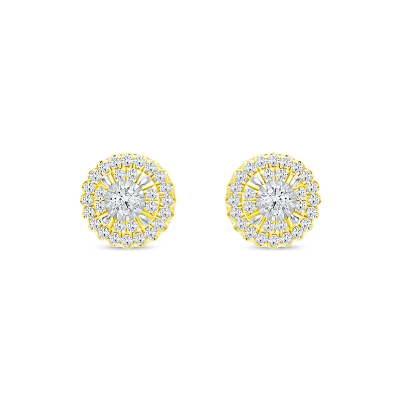 1/4ct TDW Diamond Halo Stud Earrings in 10K Yellow Gold for Women