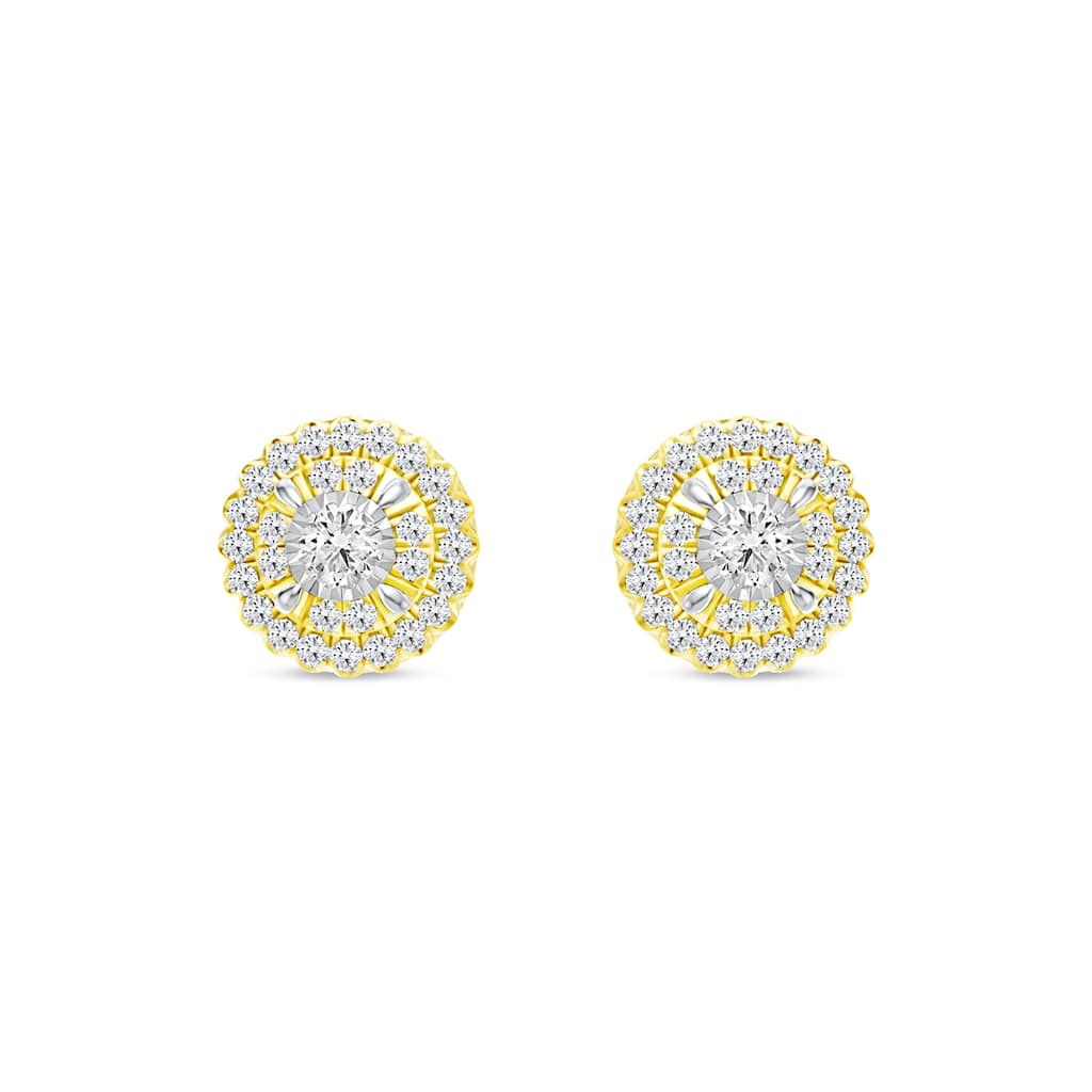 1/4ct TDW Diamond Halo Stud Earrings in 10K Yellow Gold for Women