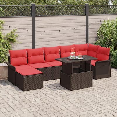 vidaXL 8 Garden Sofa Set with Cushions Black/Brown/Grey Poly Rattan - 117.1 x 52.2 x 27.2