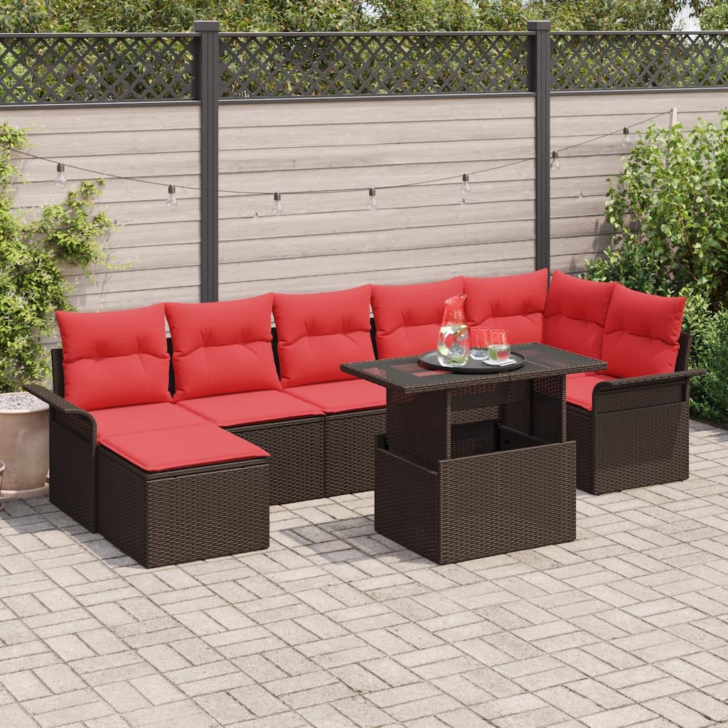 vidaXL 8 Garden Sofa Set with Cushions Black/Brown/Grey Poly Rattan - 117.1 x 52.2 x 27.2