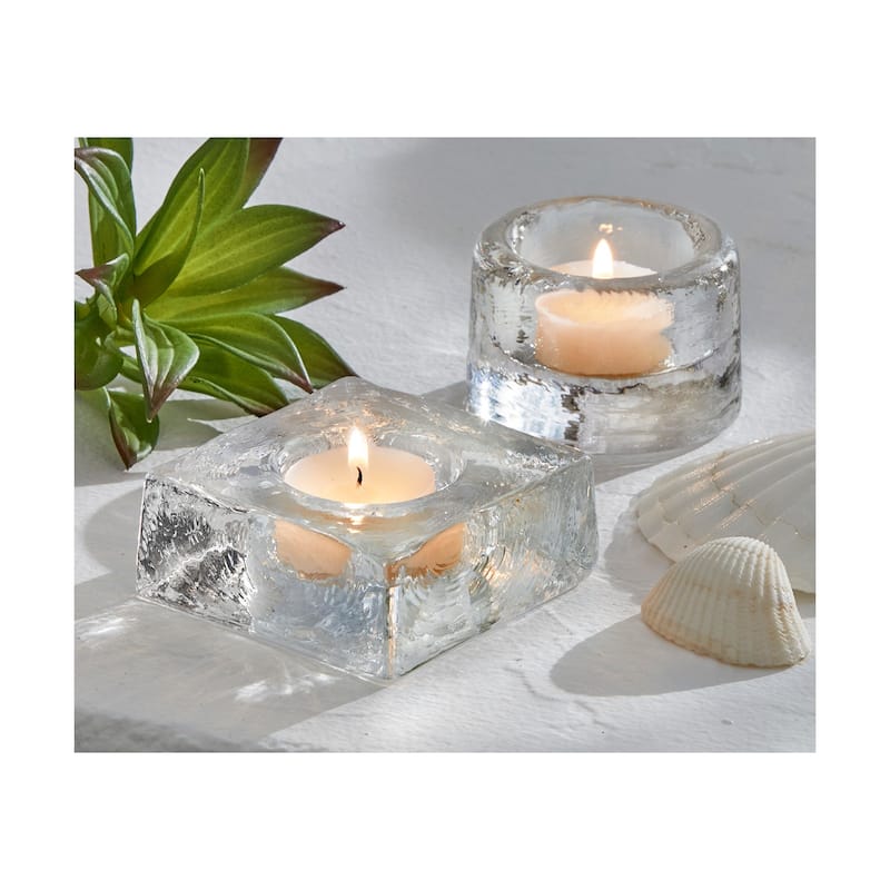 Recycled Clear Glass Pillar Holder, 6.3L x 6.3W x 4.75H inches