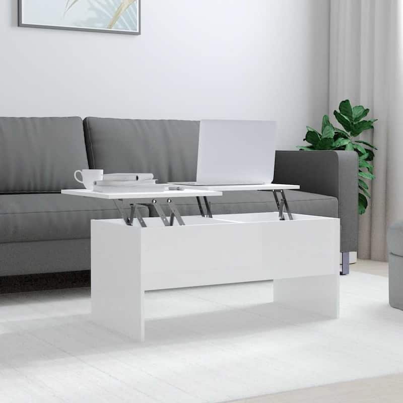 vidaXL Coffee Table Lift Top End Table Accent Side Sofa Table Engineered Wood - 40.2" x 19.9" x 18.3" - High gloss white