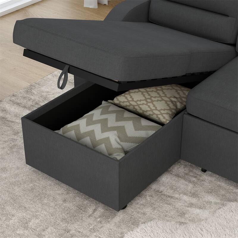 83.5" Polyester Convertible Combo Sofa w/ Storage Recliner and Holder