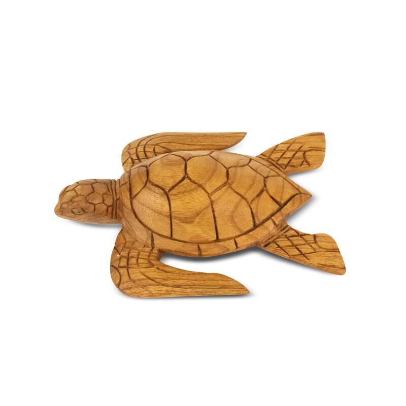 Wooden Tortoise Home Decor Sculpture Statue Hand Carved Decorative Accent Figurine Handcrafted Handmade Seaside Tropical