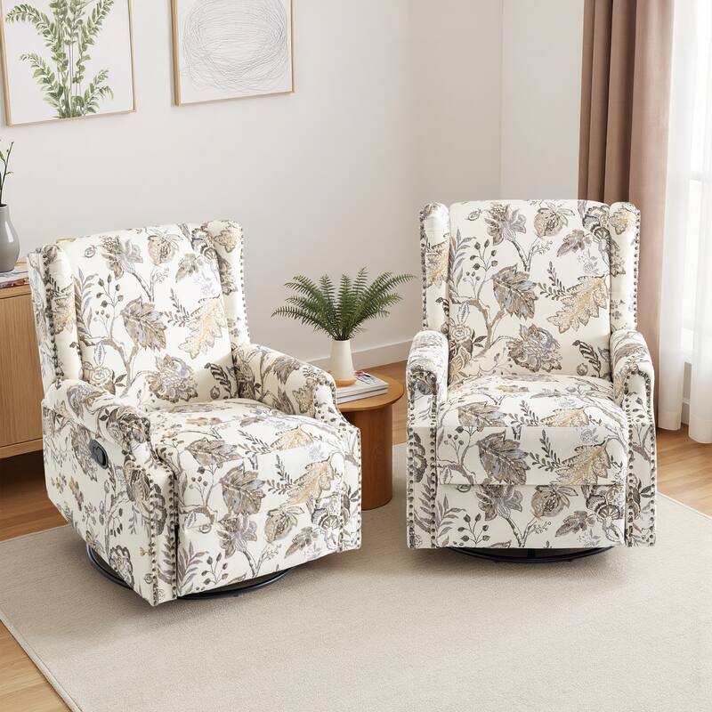 UIXE 2 Set Roderich Farmhouse Floral Print Swivel Rocker Push Back Recliner