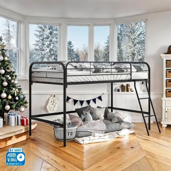 slide 2 of 8, Twin Size High Loft Bed Black Black