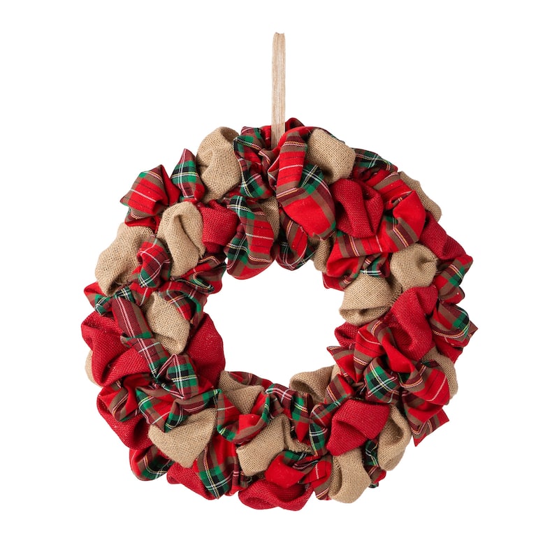 Glitzhome Christmas Patriotic Plaid Fabric Decorative Wreath - Multi-Color Plaid