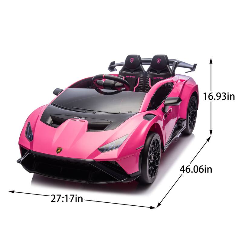 Lamborghini Huracan STO 24V Kids Ride-On Drift Car with LED Lights, 360° Spins, Music, and Remote Control