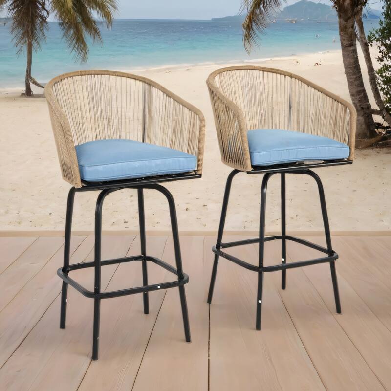 Outdoor Wicker Rattan Barstools with Armrests, Backrest, Set of 2/4