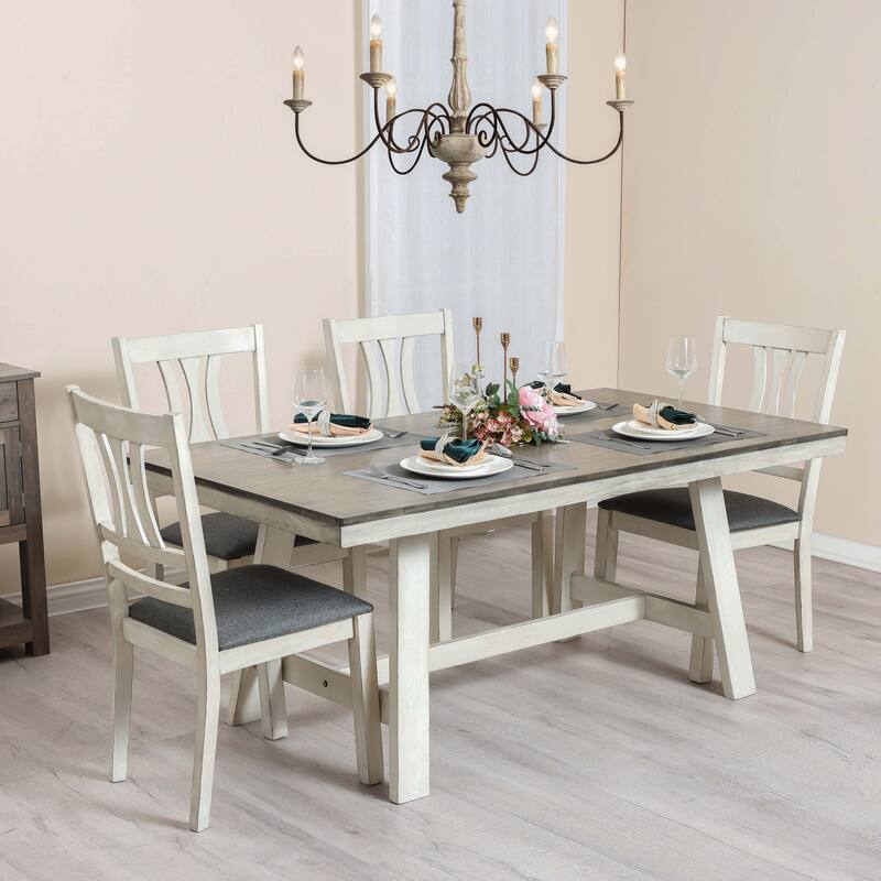 64.5" Rectangular Distressed Off White and Rubberwood Dining Table - 29.25" H x 64.57" W x 35.43" D