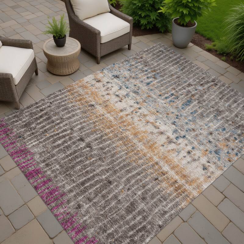 Machine Washable Indoor/ Outdoor Boho Modern Chantille Rug