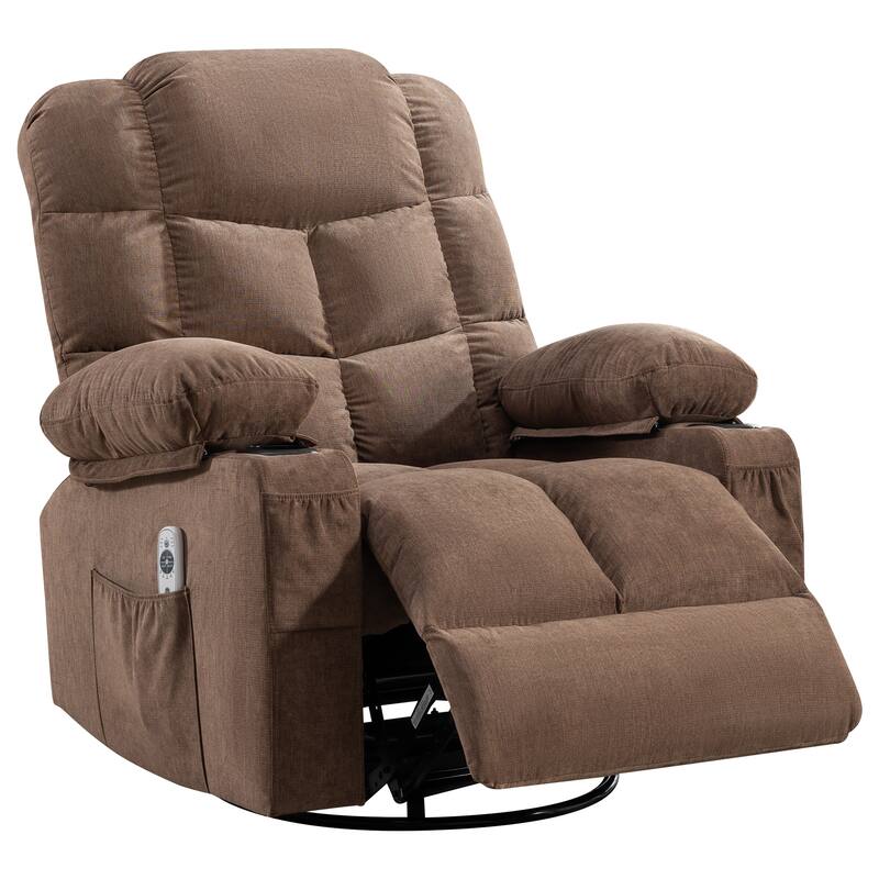 Oversized Massage Swivel Recliner with Heat USB Cup Holders for Adults