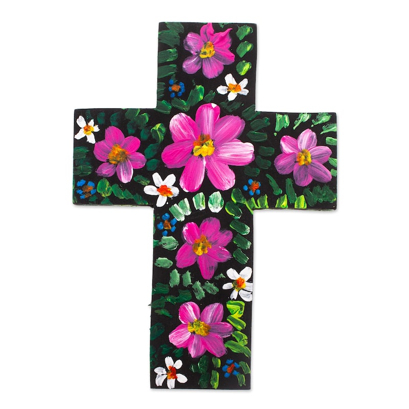 Novica Handmade Magenta Prayers Wood Cross