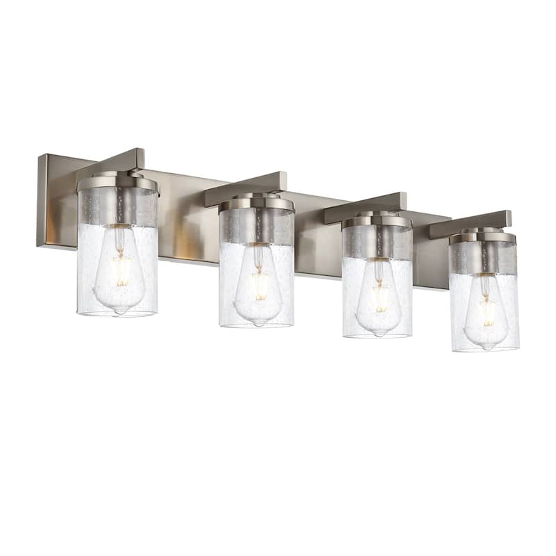 Vinluz Brushed Nickel Vanity Lights with Seeded Glass Shade - 4-Lights