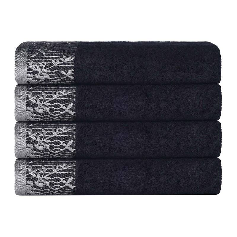 Superior Wisteria Cotton Floral Jacquard Border Bath Towel Set