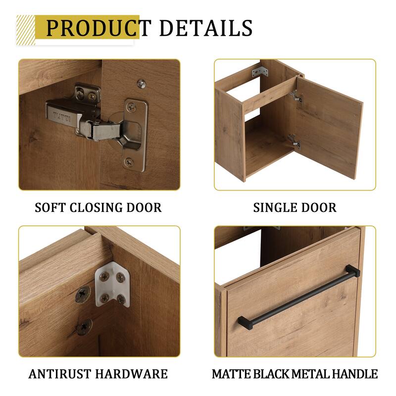 18'' Wall-Mounted Bathroom Vanity with Ceramic Sink, Soft-Close Door, and Storage for Small Spaces