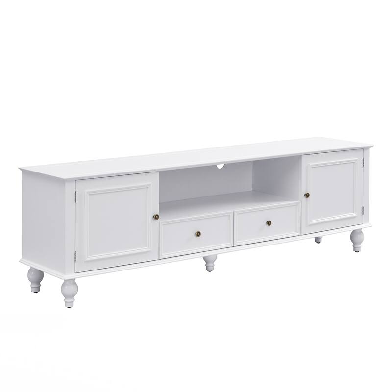 Modern TV Stand for TVs up to 80 Inches, Entertainment Center with Open Compartment, TV Storage Cabinet with 2 Drawers
