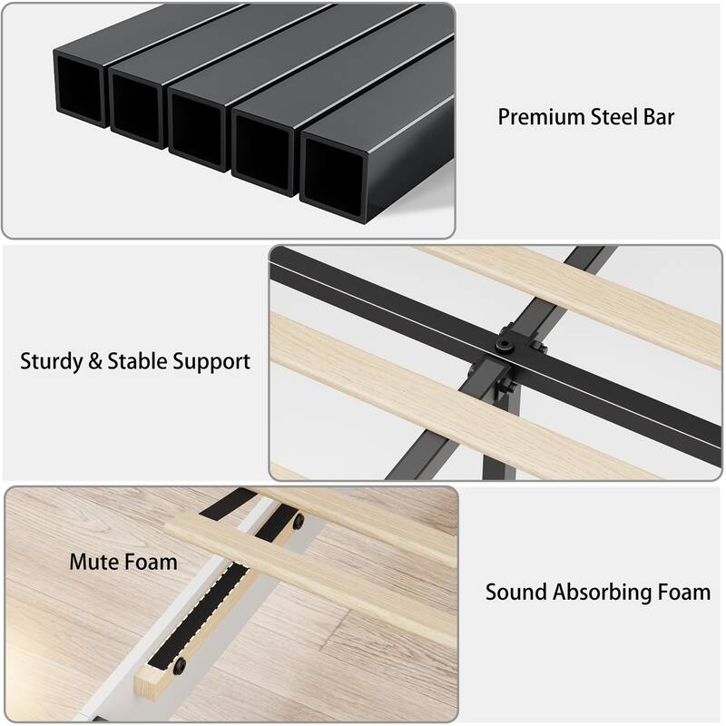 Wooden Platform Bed Frame with Large Under Bed Storage