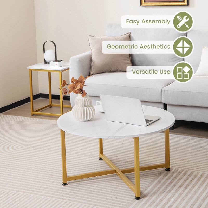 Costway 3 PCS Coffee Table Set Round Coffee Table and 2PCS Square End - See Details