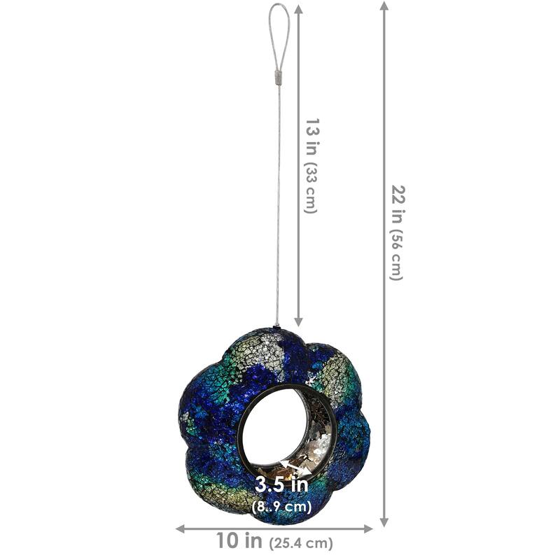 Outdoor Hanging Bird Feeder Indigo Glass Flower Fly-Through - 9"