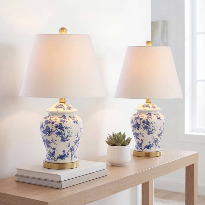 Choi 22" Chinoiserie Table Lamp, Blue/White (Set of 2) by JONATHAN Y - Blue/White
