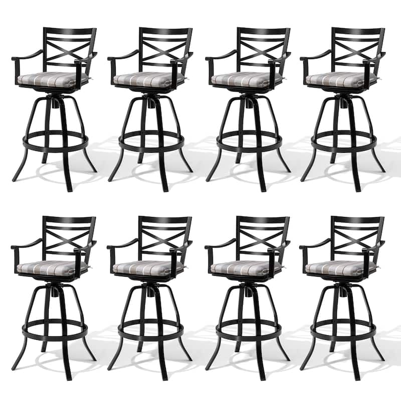 Pellebant Patio Outdoor Aluminum Swivel Bar Stools with Sunbrella Cushion - 21.7 in W x 16.5 in D x 46 in H - MILANOCHAR-8PC