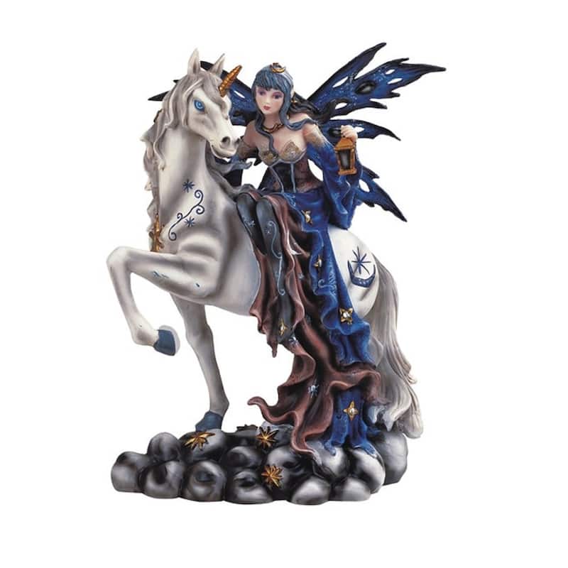 Q-Max 10"H Blur Fairy Sitting on a Unicorn Statue Fantasy Decoration Figurine