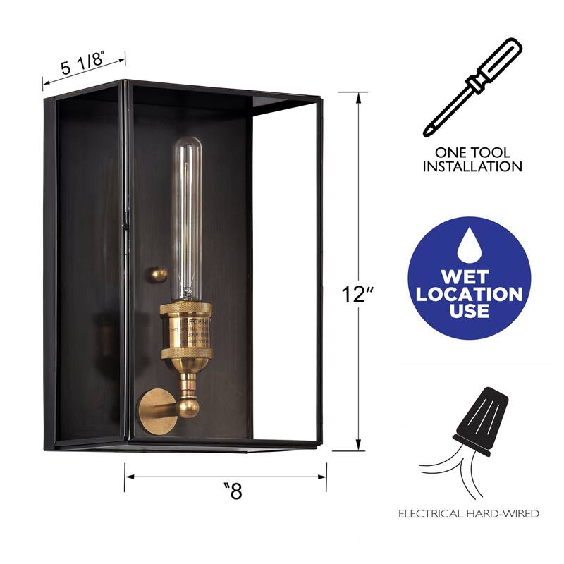 C Cattleya Solid Brass Outdoor Wall Lantern with Tempered Clear Glass Shade