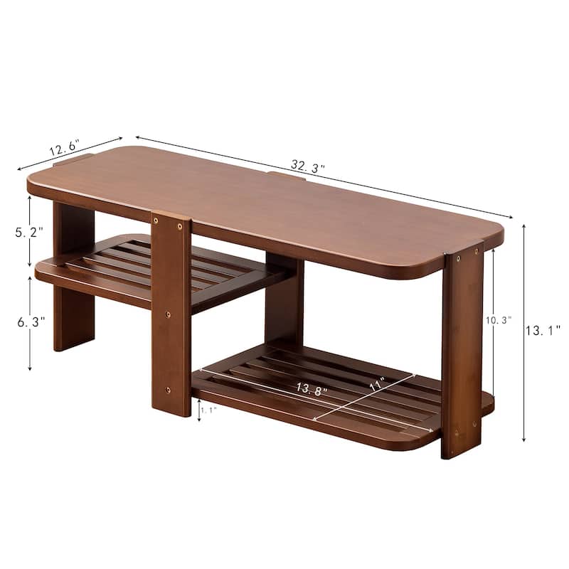 2-Tier Wood Shoe Rack Bench, Shoe Storage Organizer, Entryway Bench