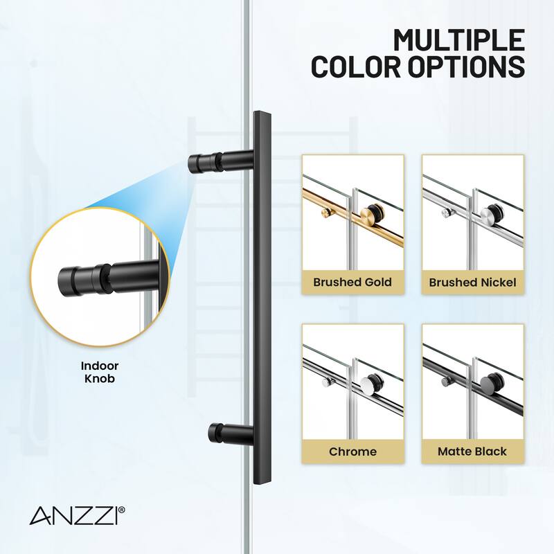 Mountain 60-inch Reversible Frameless Sliding Deco-Glass Shower Door with Soft-Close System