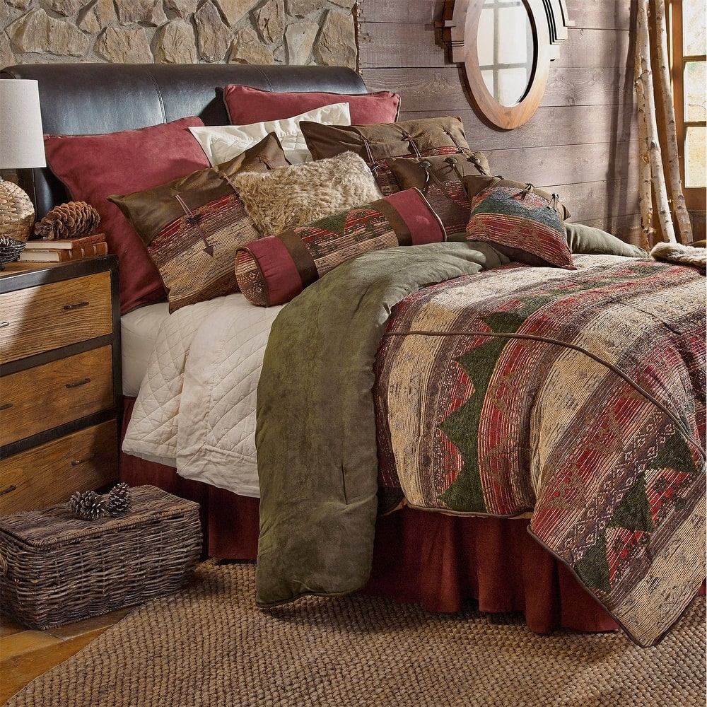 Paseo Road Sierra Suede Chenille Jacquard Western Bedding 7 Piece Comforter Set with Bed Skirt, Shams, & Accent Pillows