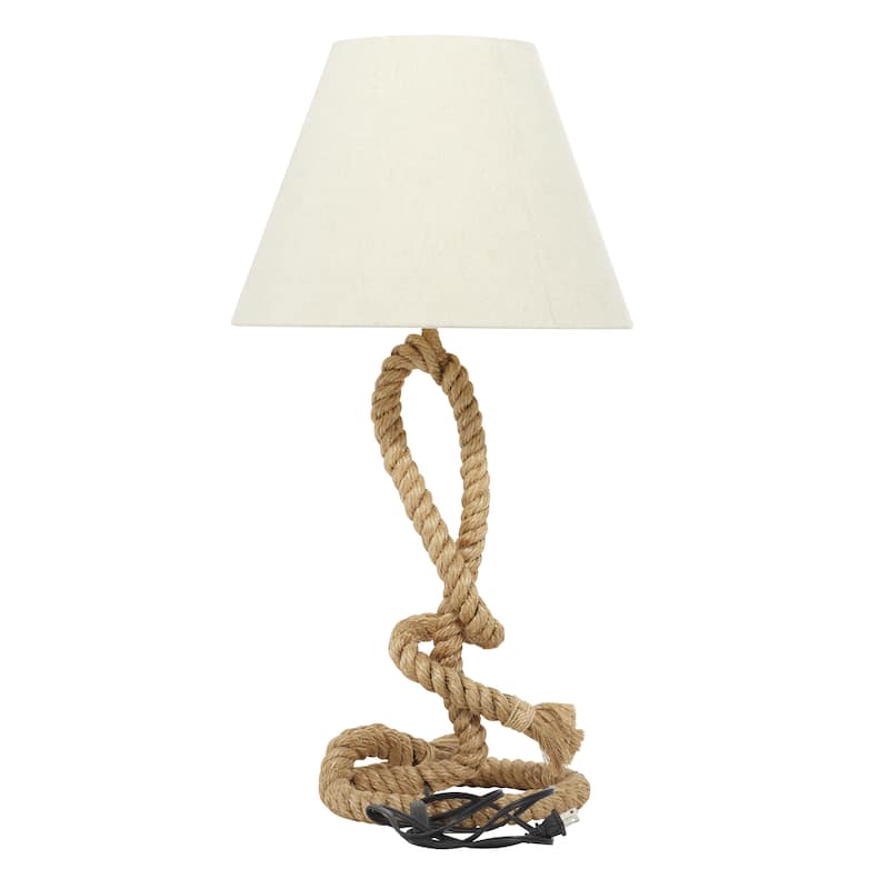Brown Jute Rope Twisted Rope Room Floor or Table Lamp with Cream Linen Shade