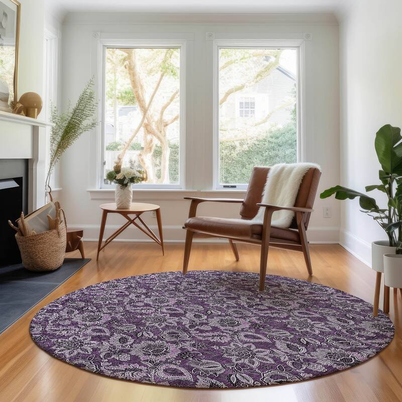 Premium Washable Super Soft Floral Mayfield Rug - Eggplant - 8' x 8' - Round