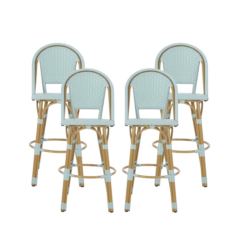 Shelton Wicker and Aluminum Outdoor 29.5 Inch Barstools by Christopher Knight Home