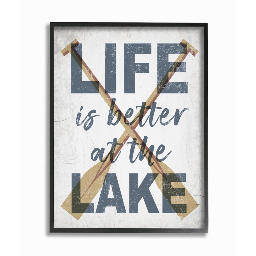 Stupell Life is Better at the Lake Quote Rustic Distressed Text Framed Wall Art - White