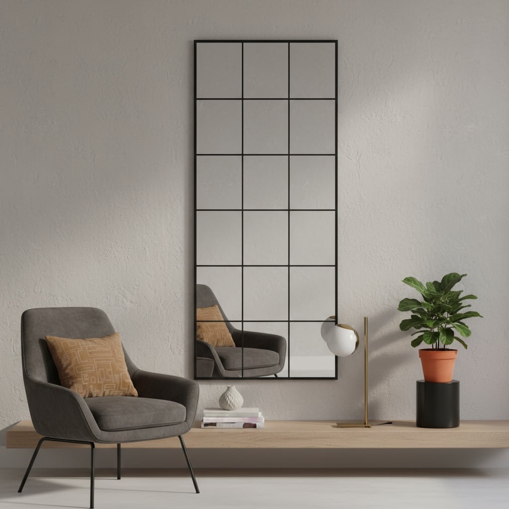HomeRoots 69" Black Metal Windowpane Framed Full Length Mirror - 30.00 in. x 69.00 in. x 1.05 in.