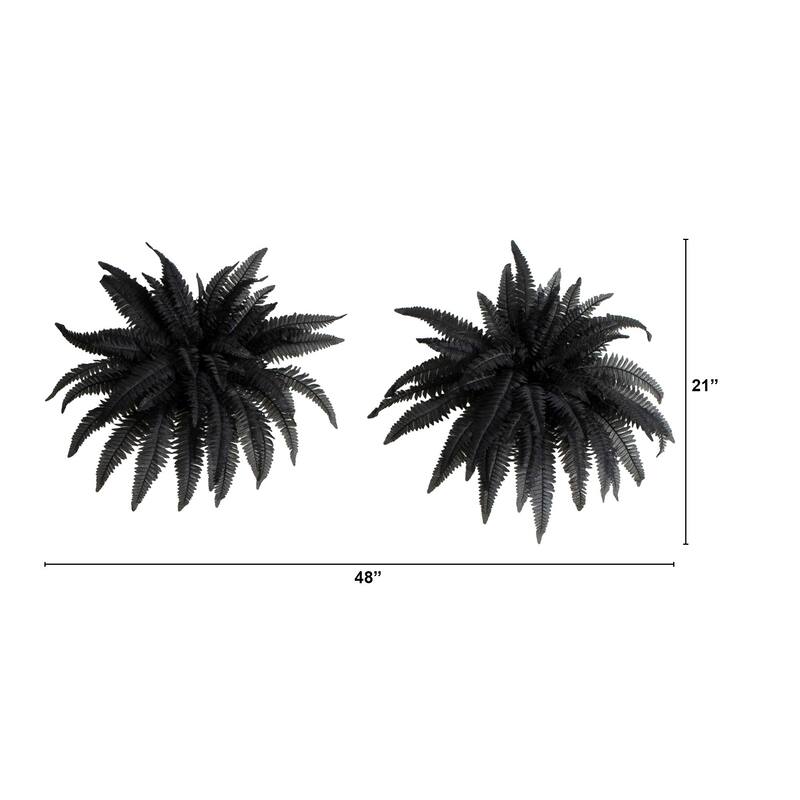 Halloween Artificial Boston Ferns - 40" - Black - Set of 2