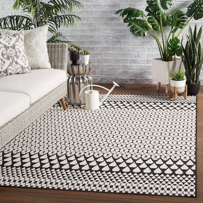 The Curated Nomad Ursa Indoor/Outdoor Geometric Black and Ivory Area Rug