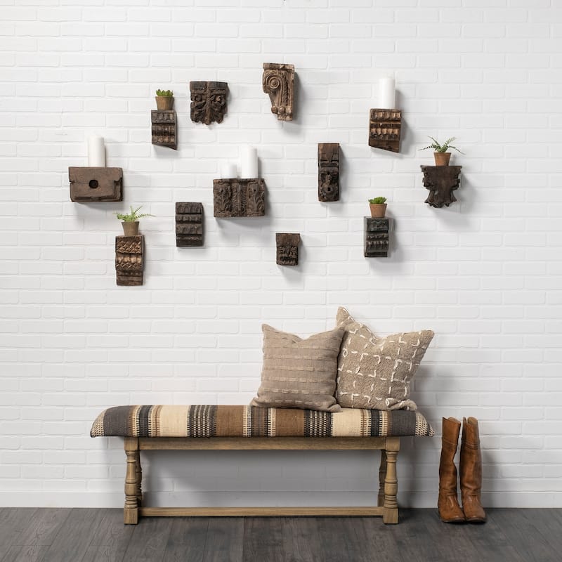 Greenfield I Brown & Beige Patterned Jute w/ Wood Frame Accent Bench - 59"W x 14.3"D x 19"H