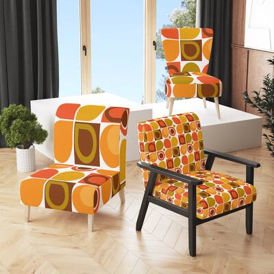 Designart "Abstract Retro Geometric Pattern VI" Upholstered Mid-Century Accent Chair - Arm Chair