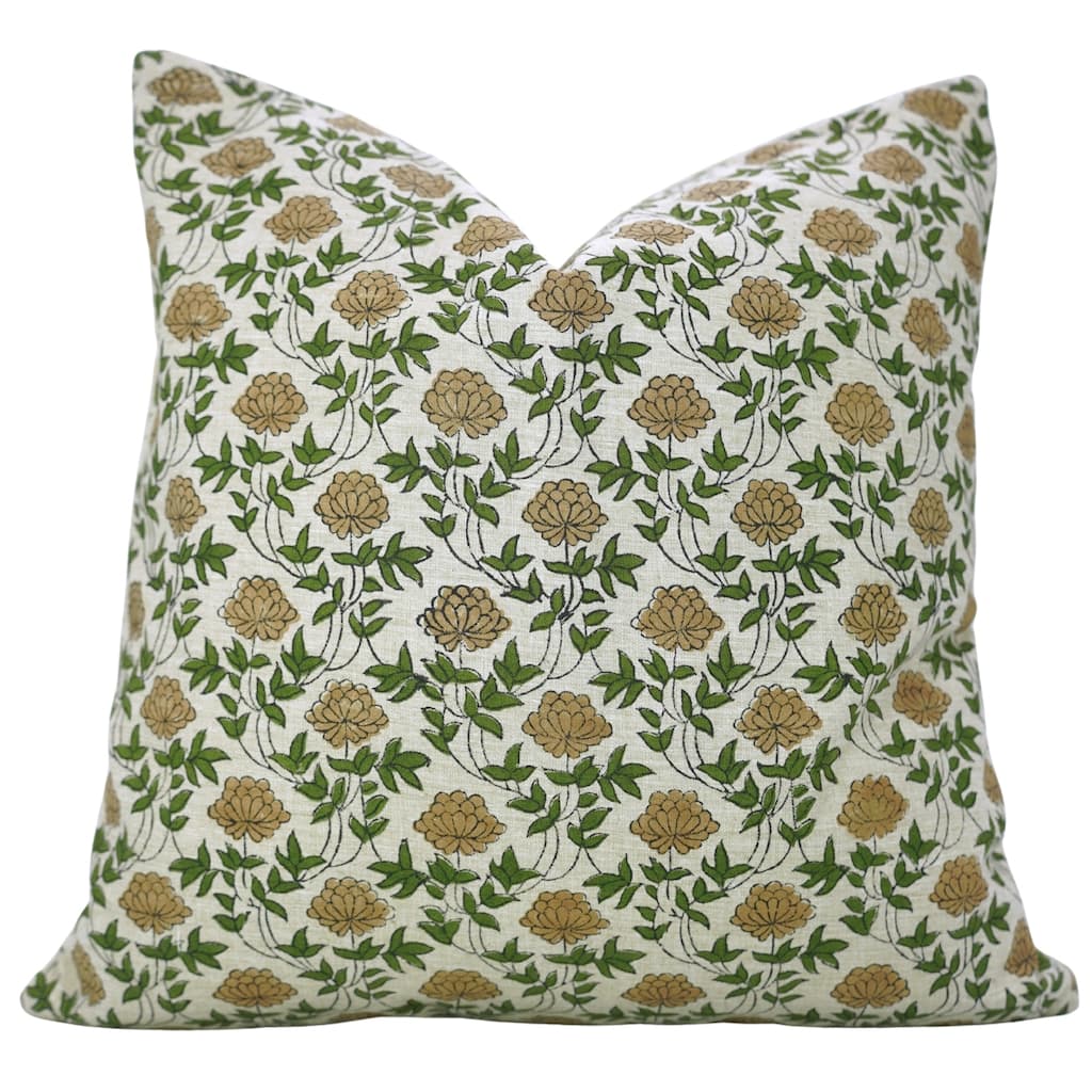 Fabdivine Soft Cotton or Linen Hand Block Print Floral Pillow Cover for Home Décor
