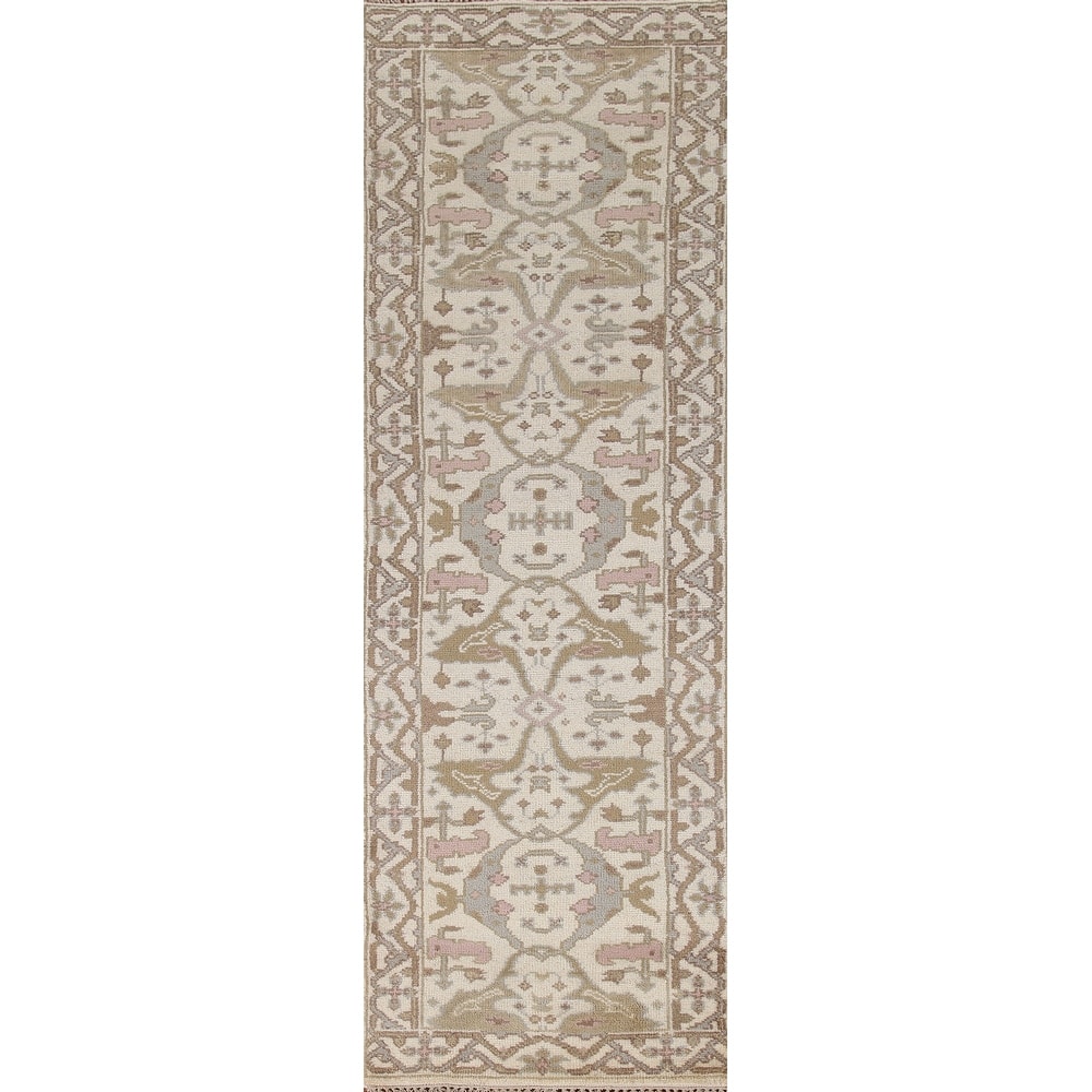 Ivory Oushak Style Runner Rug Hand-knotted Wool Carpet - 2'6"x 9'9"