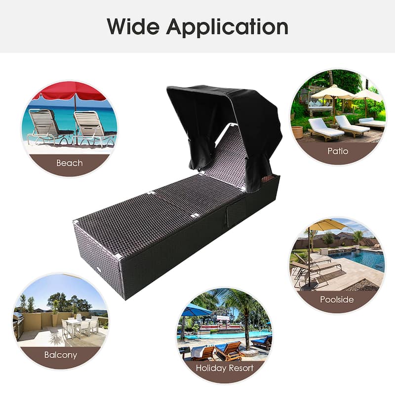 Costway 2PCS Patio Rattan Lounge Chair Chaise Cushion Canopy - See Details